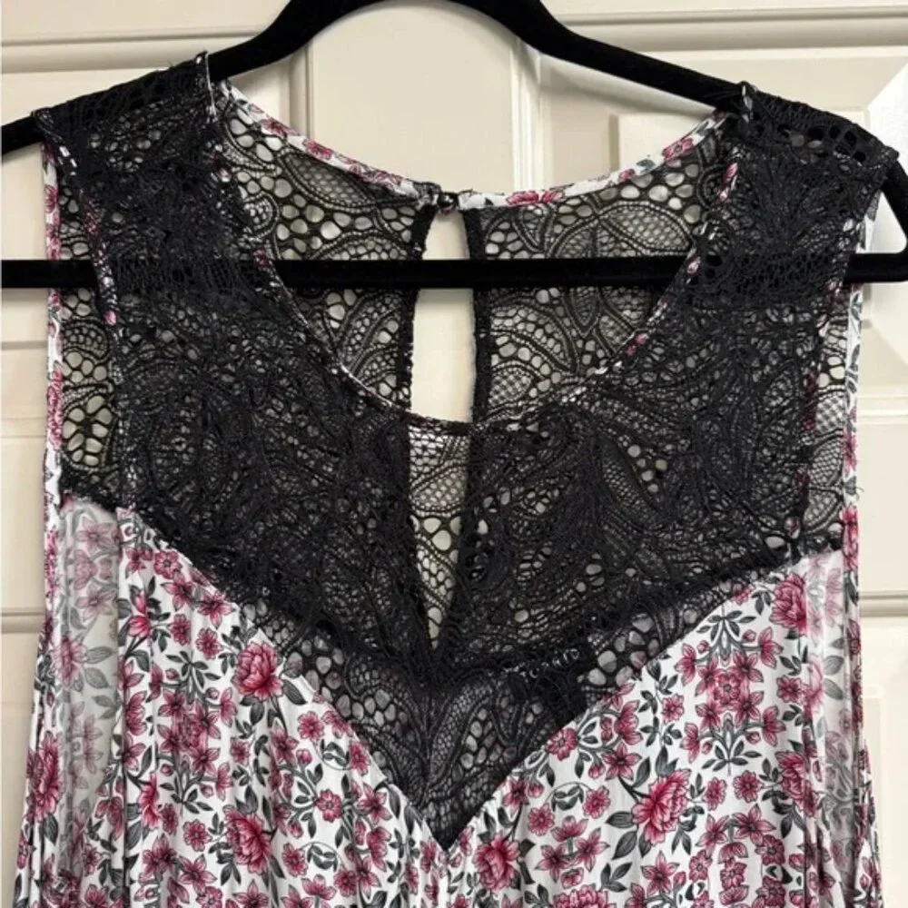 Torrid Pink Floral Lace Yoke Challis Maxi Dress